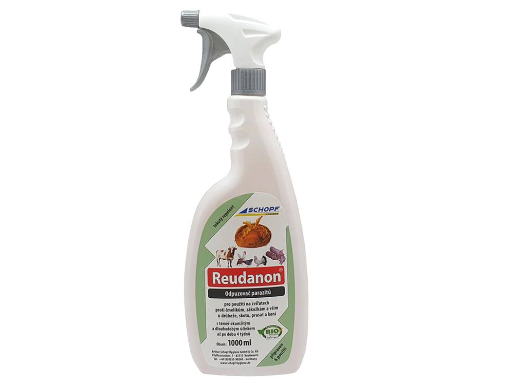 Obrázek k výrobku 125225 - BIO roztok s rozprašovačem proti čmelíkům, blechám, klíšťatům SCHOPF REUDANON 1000ml