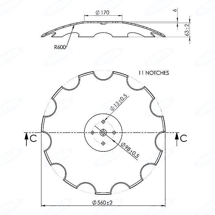 Obrázek k výrobku 61042 - Disk ozubený vydutý Ø 560/6mm SKF