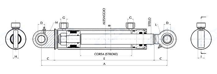Obrázek k výrobku 60910 - Dvoučinný hydraulický válec s oky