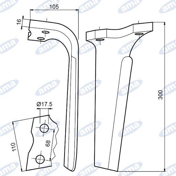 Obrázek k výrobku 60488 - Hřeb KUHN levý 525605 300x110x17,5 mm