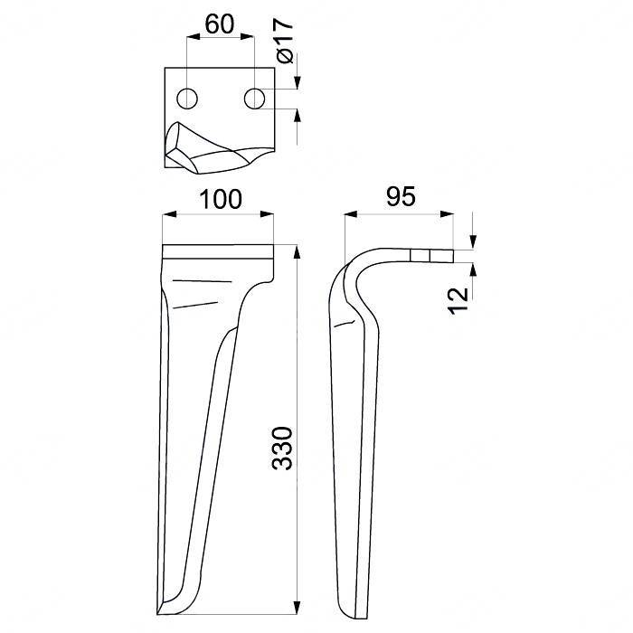 Obrázek k výrobku 37336 - Hřeb rotační brány levý 330x100x12mm MASCHIO
