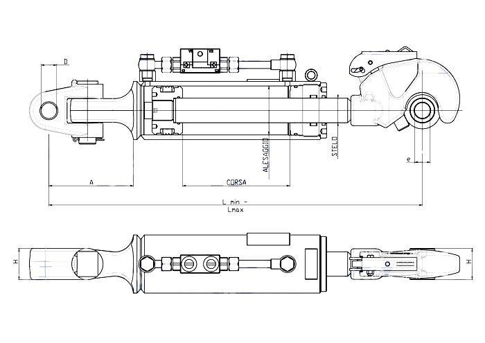 Obrázek k výrobku 60750 - Hydraulický třetí bod, 3. kategorie, 580/750mm, HÁK/KLOUB