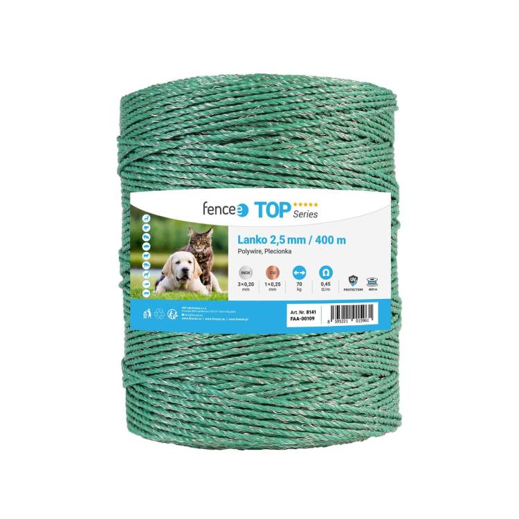Obrázek k výrobku 73860 - Lanko pro elektrický ohradník, průměr 2,5 mm, zelené, délka 400 m
