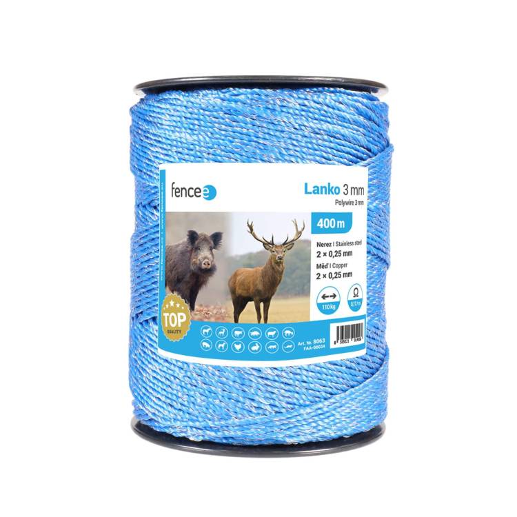 Obrázek k výrobku 73248 - Lanko pro elektrický ohradník, průměr 3 mm, modré, délka 400 m