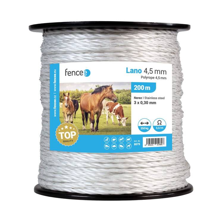 Obrázek k výrobku 73280 - Lano pro elektrický ohradník, průměr 4,5 mm, bílé, délka 200 m