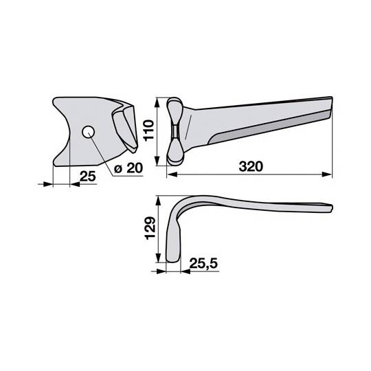 Obrázek k výrobku 24319 - Nůž vhodný pro KUHN rychloupínací - levý