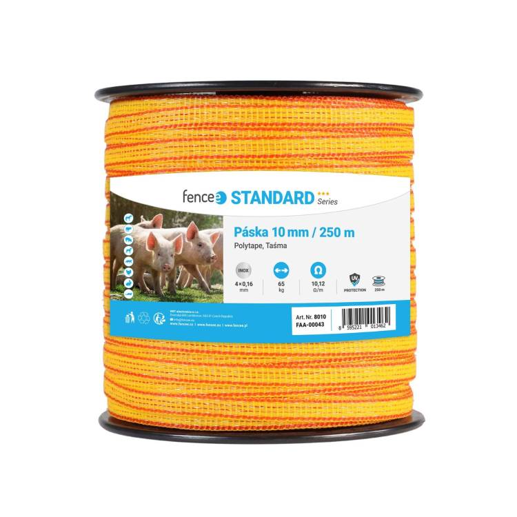 Obrázek k výrobku 73192 - Páska pro elektrický ohradník, šířka 10 mm, žluto-oranžová, délka 250 m