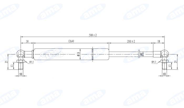 Obrázek k výrobku 13967 - Plynová vzpěra 165mm MIN 255mm MAX