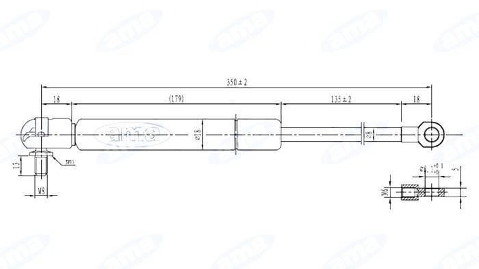 Obrázek k výrobku 32054 - Plynová vzpěra 216mm - 350mm, 350N