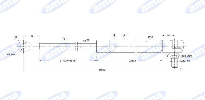 Obrázek k výrobku 32056 - Plynová vzpěra 246mm - 410mm, 350N