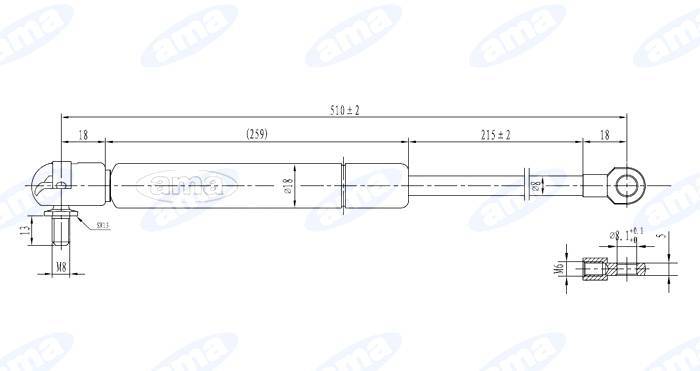 Obrázek k výrobku 32059 - Plynová vzpěra 296 mm - 510 mm
