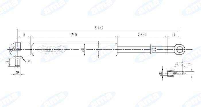 Obrázek k výrobku 8655 - Plynová vzpěra 296 mm - 510 mm, 350N
