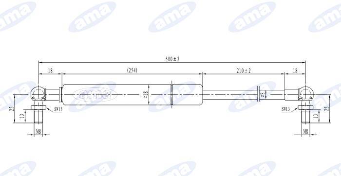Obrázek k výrobku 13968 - Plynová vzpěra 305mm MIN 500mm MAX