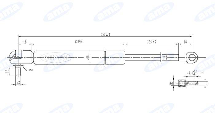 Obrázek k výrobku 32061 - Plynová vzpěra 316mm - 550mm, 350N