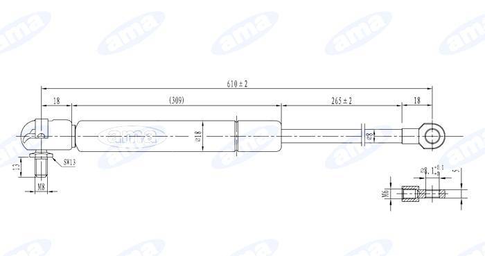 Obrázek k výrobku 32062 - Plynová vzpěra 346mm - 610mm, 350N