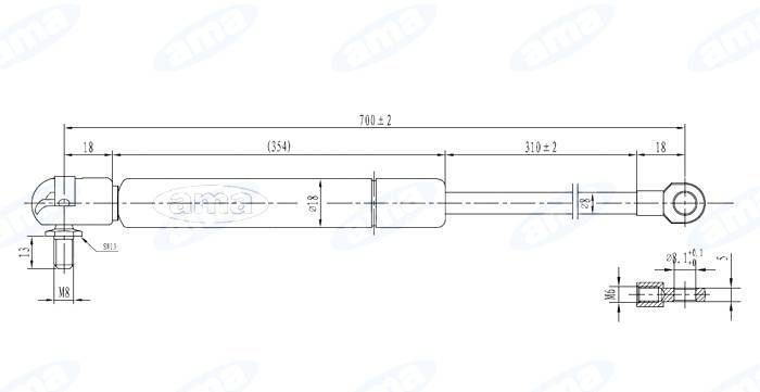Obrázek k výrobku 32072 - Plynová vzpěra 391mm - 700mm, 350N