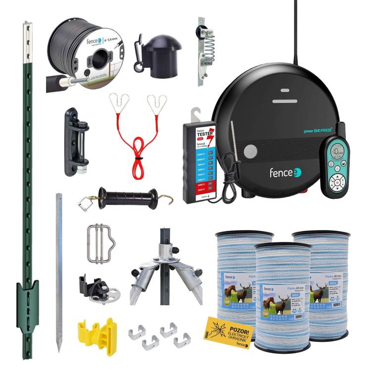 Obrázek k výrobku 126165 - Profi sada chytrý elektrický ohradník pro koně 120 ks kovových T-sloupků 182 cm, RF zdroj 2 J