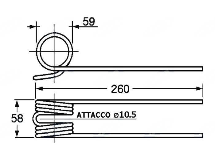 Obrázek k výrobku 57610 - Pružina shrnovače, obraceče 59x58x260