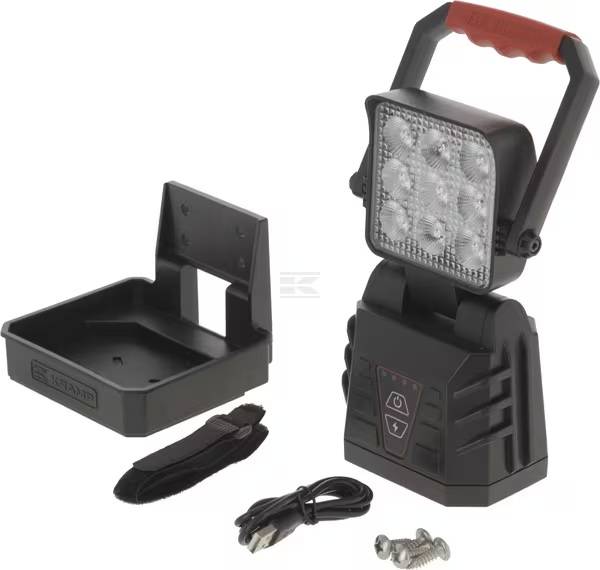 Obrázek k výrobku 133122 - Ruční pracovní LED svítilna, dobíjecí, bílé/oranžové, 9 vysoce výkonných LED diod, s držákem na zeď