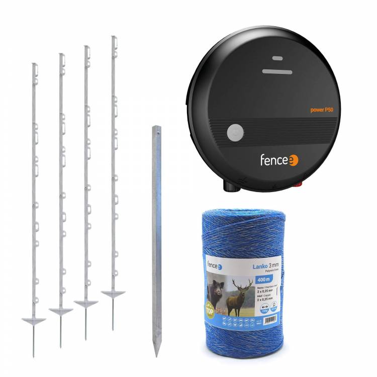 Obrázek k výrobku 75507 - Sada elektrického ohradníku ochrana proti divočákům, lesní, vysoké a černé zvěři – síťový zdroj – lanko 400 m