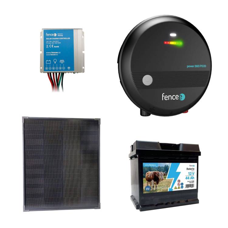 Obrázek k výrobku 120202 - Sada solární elektrický ohradník s výkonem 2J, solární panel 40 W, regulátor a 12V baterie 44 Ah