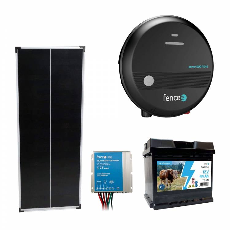 Obrázek k výrobku 120204 - Sada solární elektrický ohradník s výkonem 4J, solární panel 100 W, regulátor a 12V baterie 44 Ah