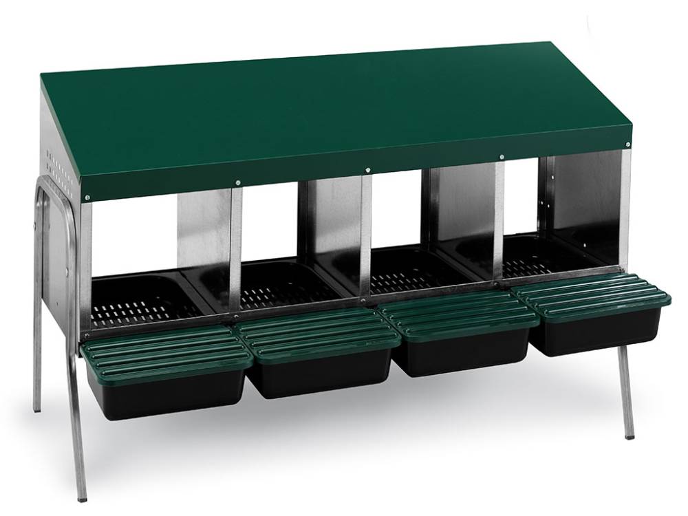 Obrázek k výrobku 125839 - Snáškové hnízdo pro slepice se sběrným košíkem na vejce GAUN 10107 čtyřmístné na nožičkách