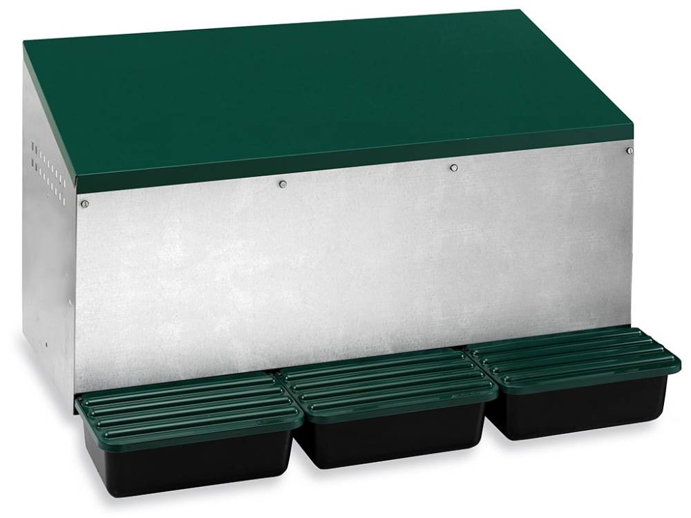 Obrázek k výrobku 125842 - Snáškové hnízdo pro slepice se sběrným košíkem na vejce GAUN 10123 venkovní trojmístné