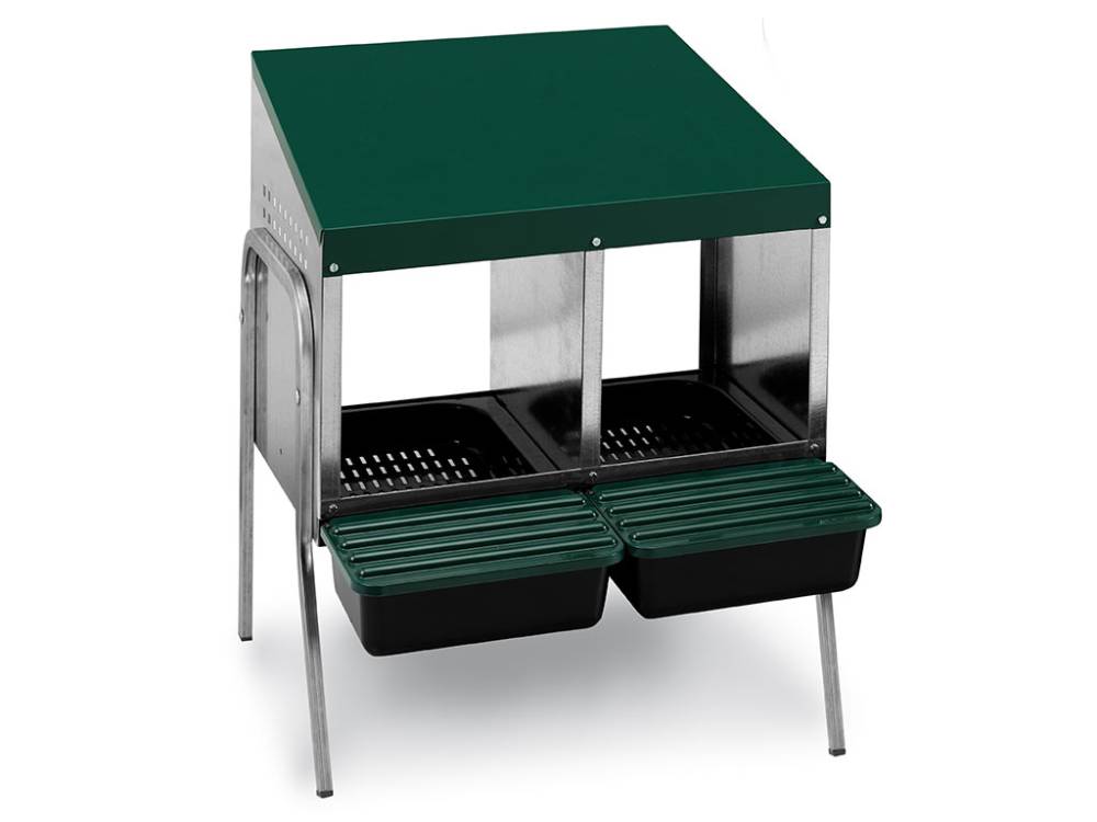 Obrázek k výrobku 125846 - Snáškové hnízdo pro slepice se sběrným košíkem na vejce GAUN 10132 dvoumístné na nožičkách