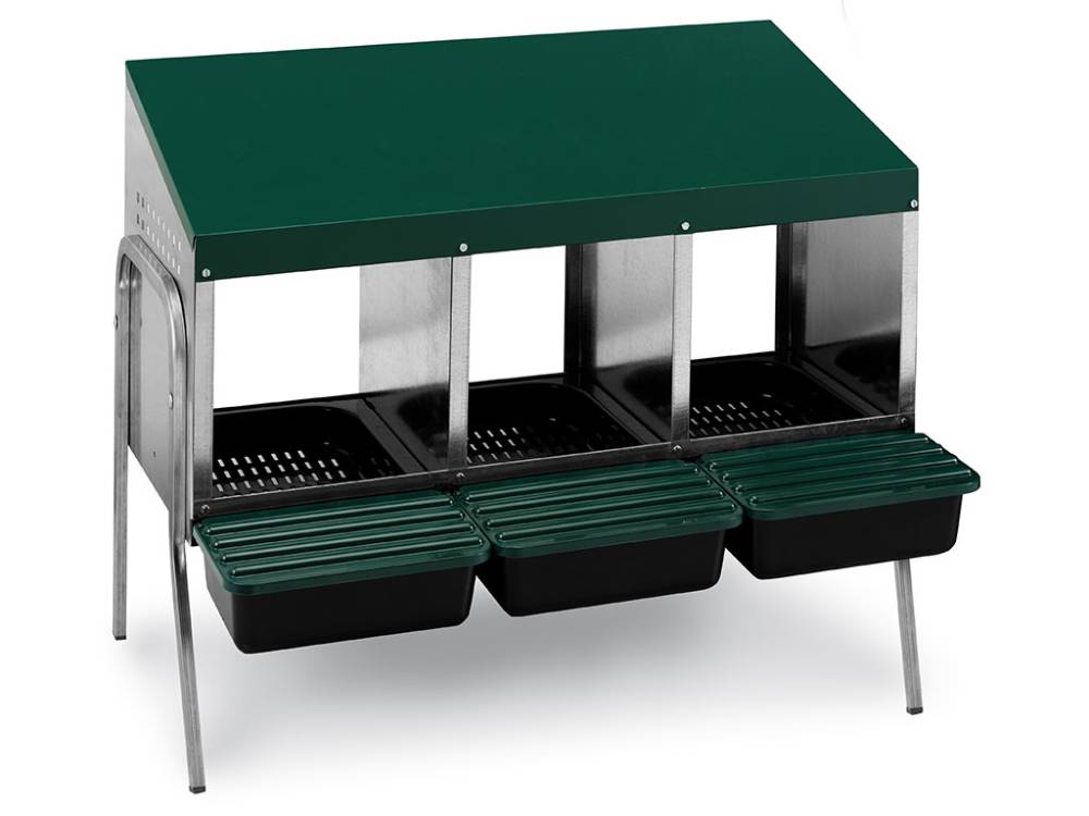 Obrázek k výrobku 125850 - Snáškové hnízdo pro slepice se sběrným košíkem na vejce GAUN 10142 trojmístné na nožičkách