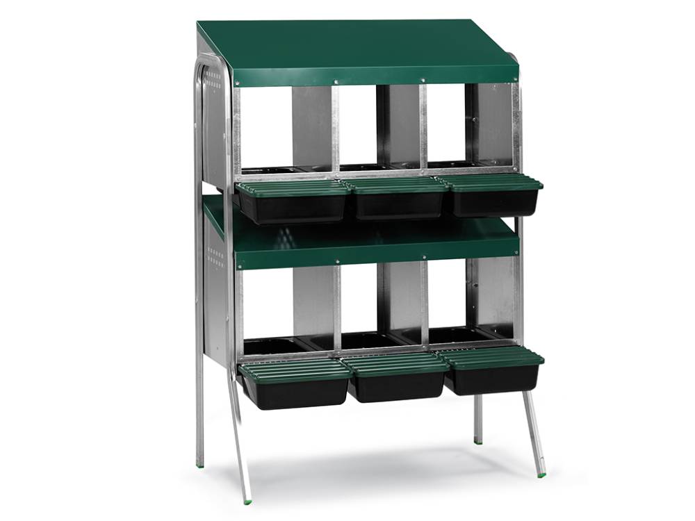 Obrázek k výrobku 125852 - Snáškové hnízdo pro slepice se sběrným košíkem na vejce GAUN 10146 šestimístné na nožičkách