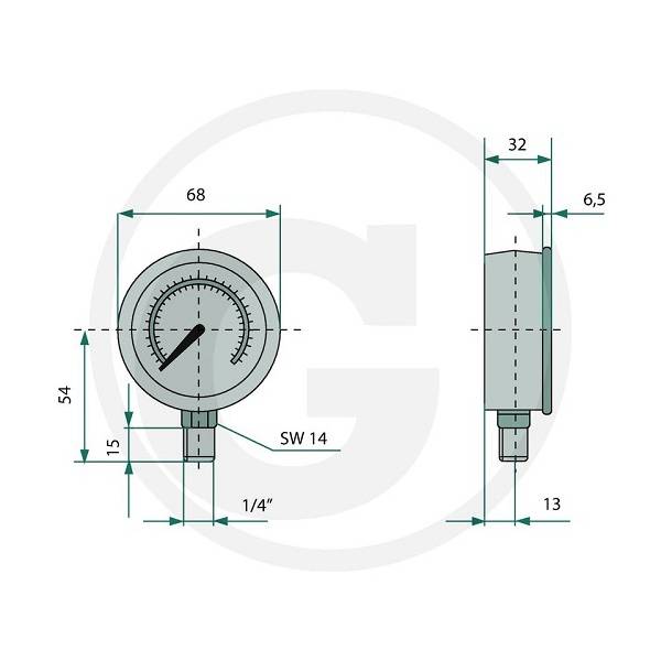Specifikace - WIKA Manometr 25 bar Ø63mm - 1/4"