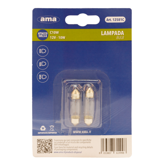 Obrázek k výrobku 62658 - Žárovka 12V 10W, C10W, SV8,5-8