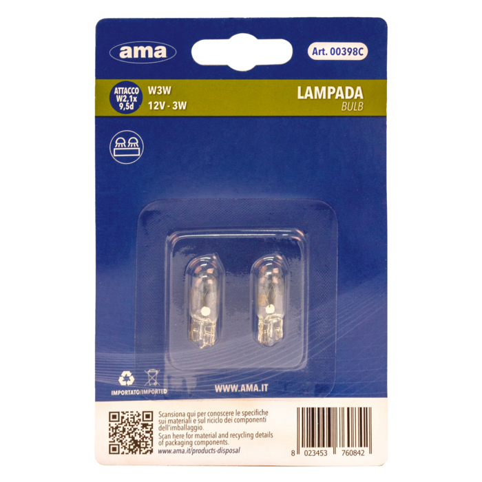 Obrázek k výrobku 62656 - Žárovka 12V 3W, W3W, W2,1x9,5d, balení 2ks