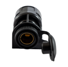 Obrázek k výrobku 62867 - 2-pólová plastová 12V zásuvka se dvěma upevňovacími otvory a s kabelovými svorkami.