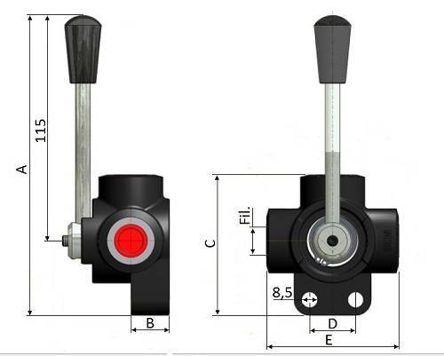 Specifikace - 3 cestný kohout, 90l, 1/2"