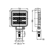 Obrázek k výrobku 62811 - Čtvercové LED pracovní světlo 10-30V DC, 12W, 1800LM, 12 LED