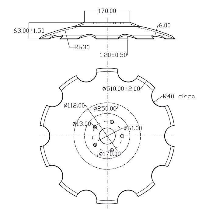 Obrázek k výrobku 0 - Disk ozubený vydutý Ø 510/6mm AGROMET