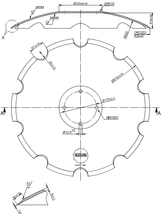 Obrázek k výrobku 129885 - Disk ozubený vydutý Ø 610/6mm vhodný pro AMAZONE
