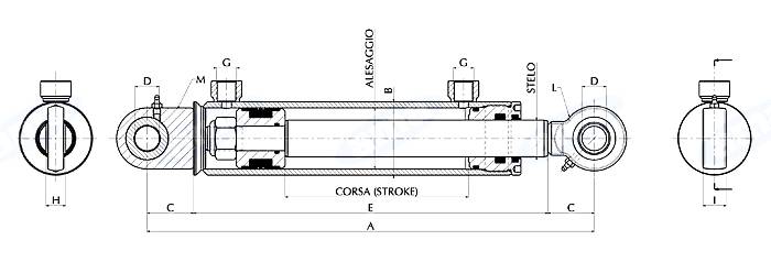 Obrázek k výrobku 0 - Dvoučinný hydraulický válec s oky