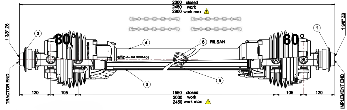 Obrázek k výrobku 129149 - Homokinetická kardanová hřídel double, 6. kat., 2000 mm