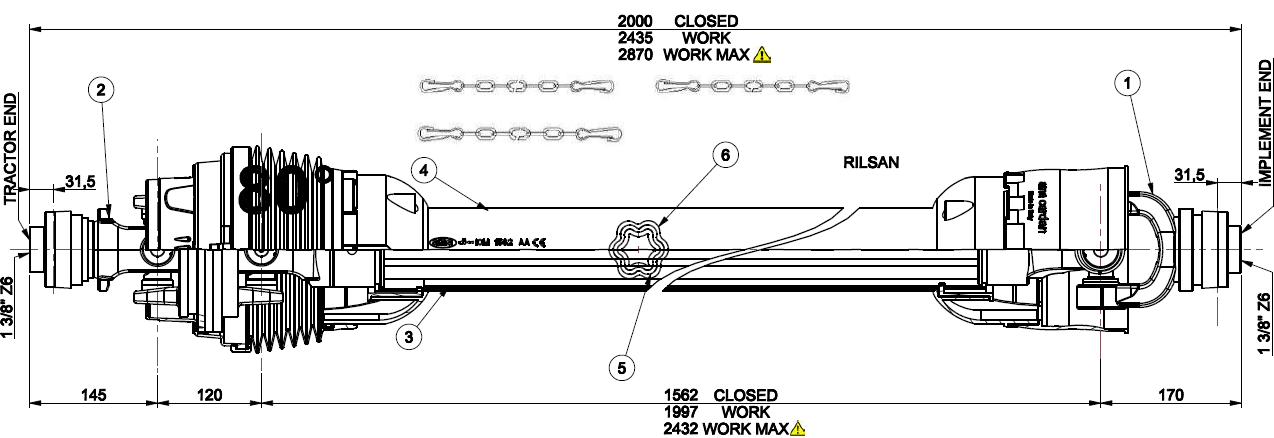 Obrázek k výrobku 133125 - Homokinetická kardanová hřídel single, 10. kat., 2000 mm