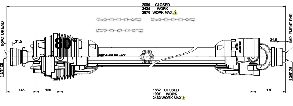 Obrázek k výrobku 133125 - Homokinetická kardanová hřídel single, 10. kat., 2000 mm