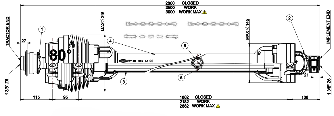 Obrázek k výrobku 129146 - Homokinetická kardanová hřídel single, 4 kat., 2000 mm