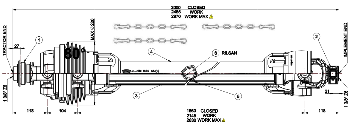 Obrázek k výrobku 129145 - Homokinetická kardanová hřídel single, 6 kat., 2000 mm