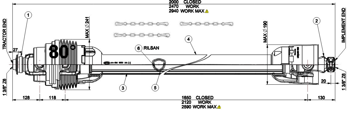 Obrázek k výrobku 129144 - Homokinetická kardanová hřídel single, 8 kategorie, 2000 mm