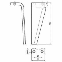 Obrázek k výrobku 42680 - Hřeb rotační brány levý 180x70x8mm MURATORI