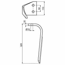 Obrázek k výrobku 6586 - Hřeb rotační brány levý 320x110x18mm SICMA/OSTRA VETERE