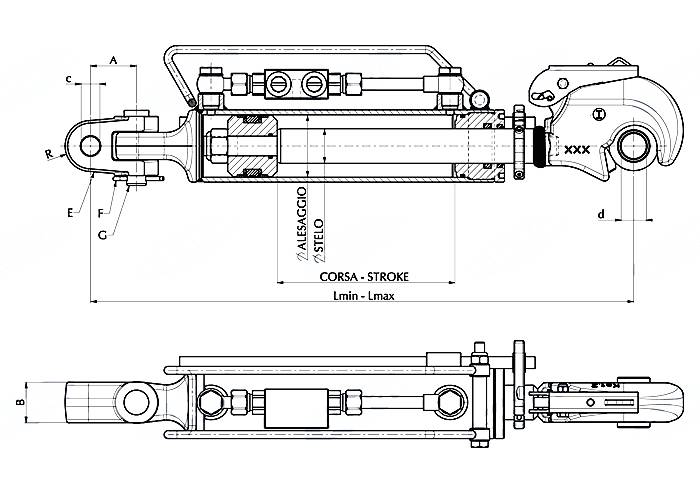 Obrázek k výrobku 0 - Hydraulický třetí bod, 553.5-783.5 mm, KLOUB/HÁK