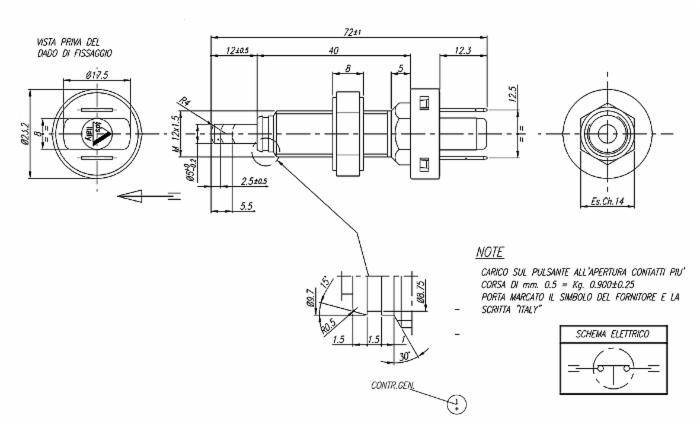 Specifikace - Mechanický brzdový spínač 72 mm